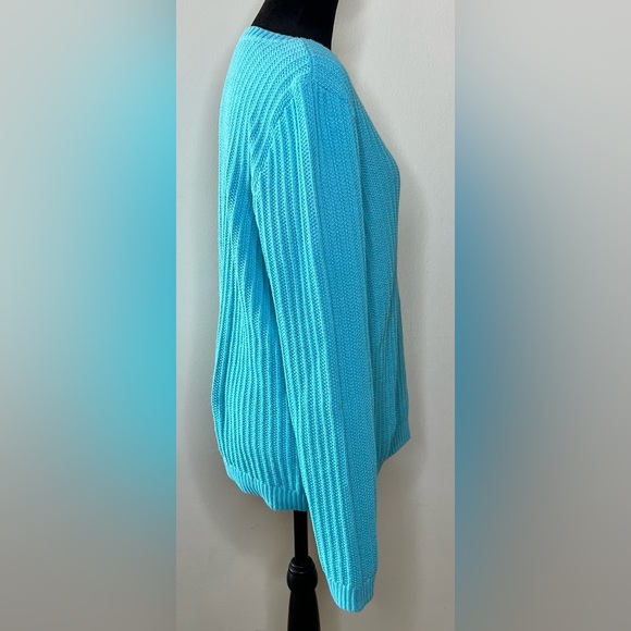Talbots rib knit turquoise long sleeve sweater silver button detail Large EUC - Picture 3 of 6